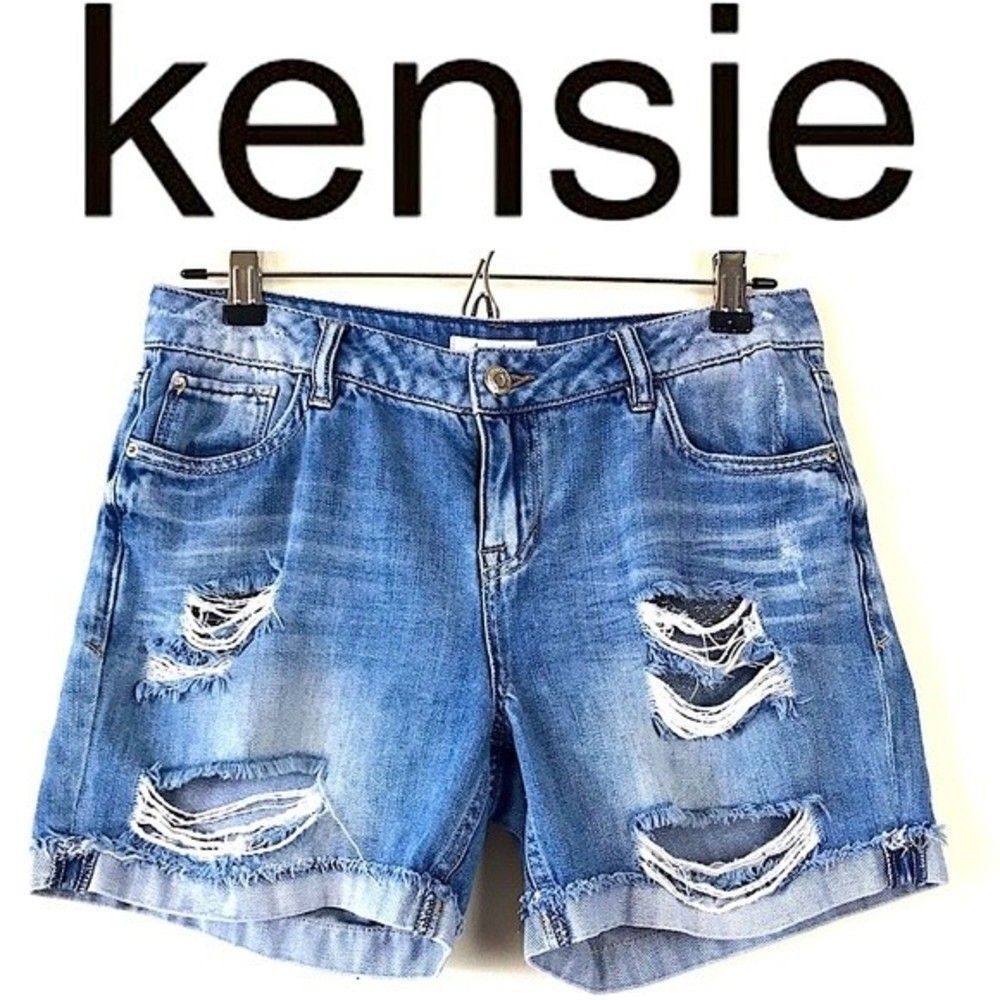 Kensie Ripped Distressed Denim Jean Shorts Size 26 Roll Up Boho - Picture 9 of 9